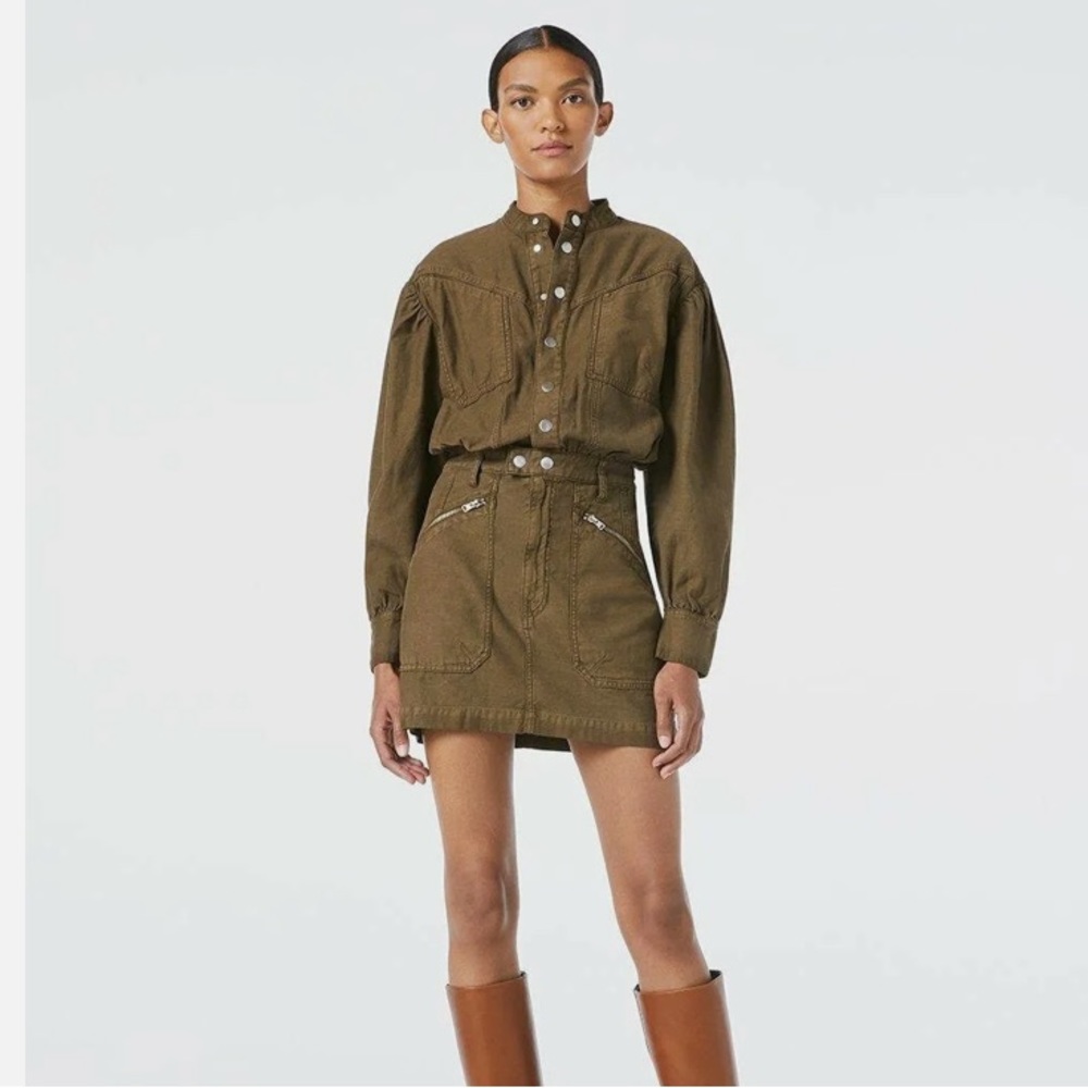 NWOT! FRAME Denim Moto Zip Snap Front Dress in Washed Army Utility Revolve